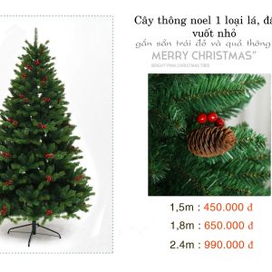 Cây thông noel loại 1 lá có gắn táo đỏ, quả thông (1m5)